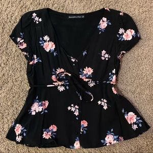 A&F flirty floral peplum blouse